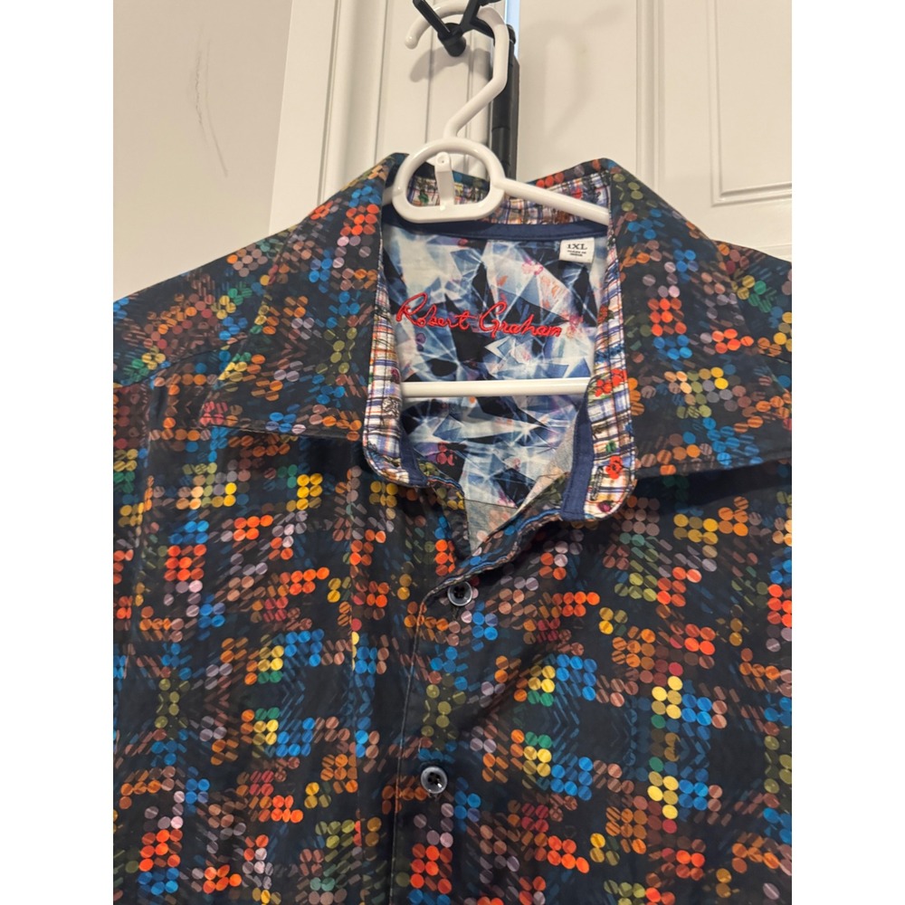 Robert Graham Shirt 1XL Flip Cuff Multicolor Abstract Dot Cotton Button Front - Picture 3 of 12